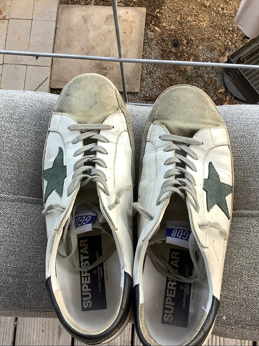Golden Goose White Leather Sneakers with Green Star Accents